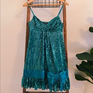 Green Sequin and Silk Bow Betsey Johnson Dress